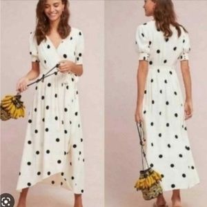 Anthropologie Maeve Breanna Polka Dot Faux Wrap Dress
